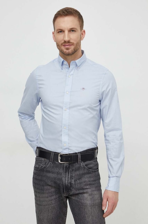 Gant koszula bawełniana męska kolor niebieski slim z kołnierzykiem button-down