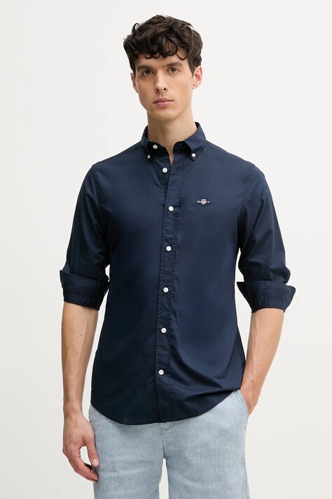 Хлопковая рубашка Gant мужская цвет синий slim воротник button-down