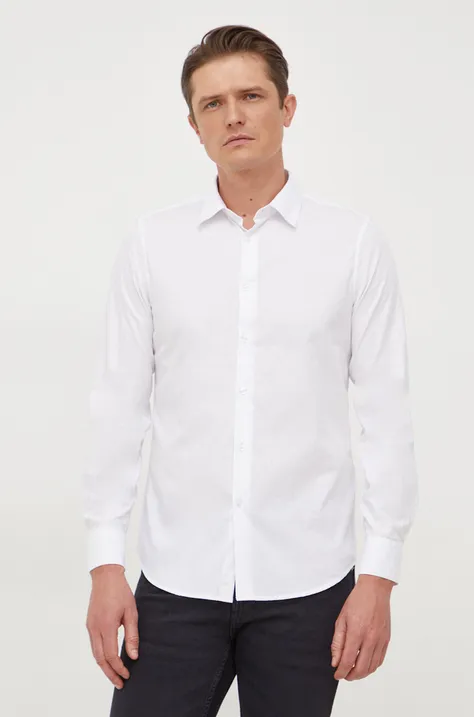 Βαμβακερό πουκάμισο United Colors of Benetton ανδρικό, χρώμα: άσπρο