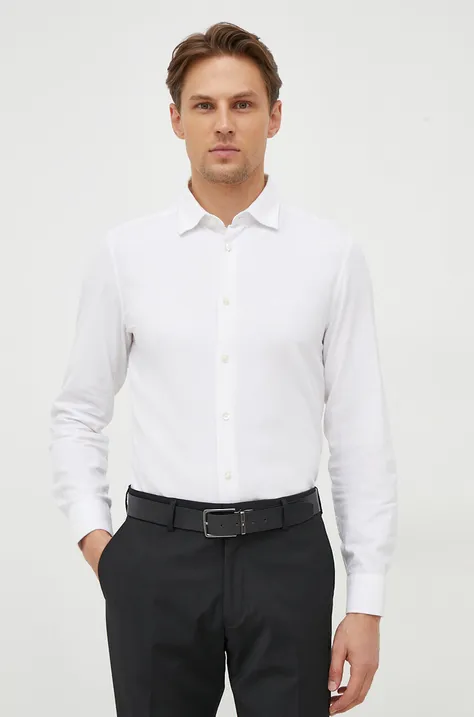 Памучна риза United Colors of Benetton мъжка в бяло със стандартна кройка с класическа яка