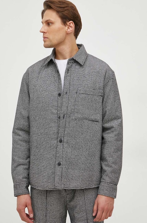 Srajčna jakna iz volnene mešanice United Colors of Benetton črna barva