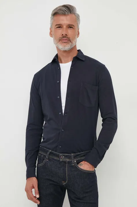 Памучна риза BOSS ORANGE мъжка в тъмносиньо с кройка по тялото класическа яка 50491112