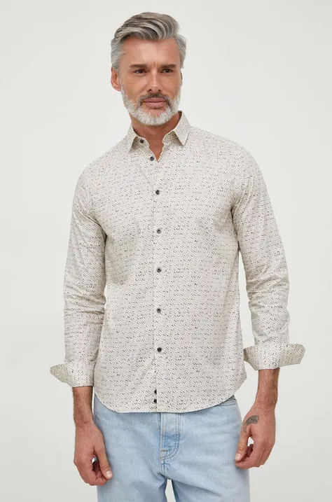 Βαμβακερό πουκάμισο Sisley ανδρικό, χρώμα: μπεζ