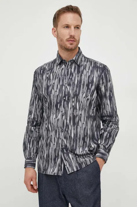 Βαμβακερό πουκάμισο Sisley ανδρικό, χρώμα: μαύρο