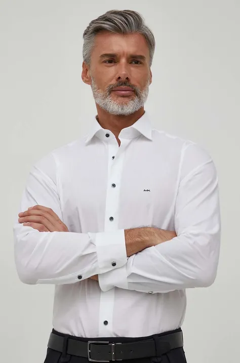 Michael Kors koszula męska kolor biały slim z kołnierzykiem włoskim