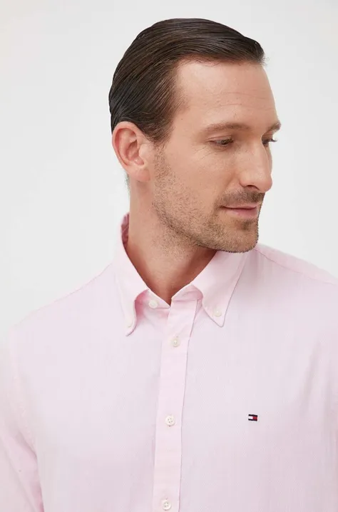Бавовняна сорочка Tommy Hilfiger чоловіча колір рожевий regular комір button-down