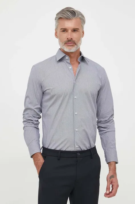 Рубашка BOSS мужская цвет серый slim классический воротник