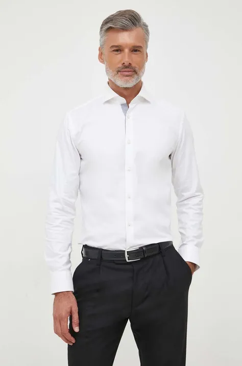 Сорочка BOSS чоловіча колір білий slim з італійським коміром