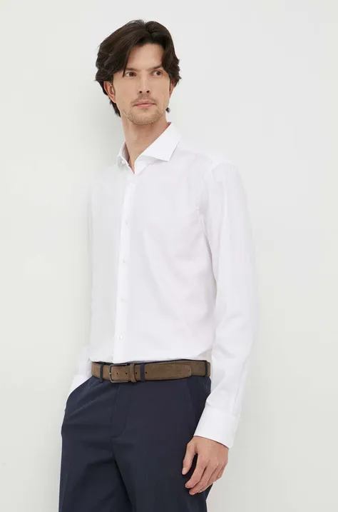 Bavlnená košeľa BOSS pánska, biela farba, regular, s talianskym golierom