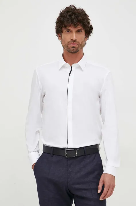 Рубашка BOSS мужская цвет белый slim классический воротник