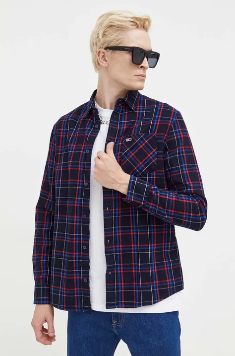 Bavlněná košile Tommy Jeans tmavomodrá barva, regular, s klasickým límcem