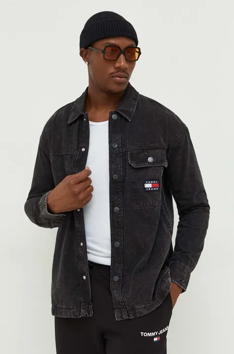 Τζιν πουκάμισο Tommy Jeans ανδρικό, χρώμα: μαύρο