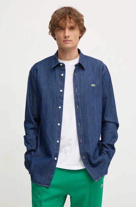 Lacoste camicia di jeans uomo colore blu navy