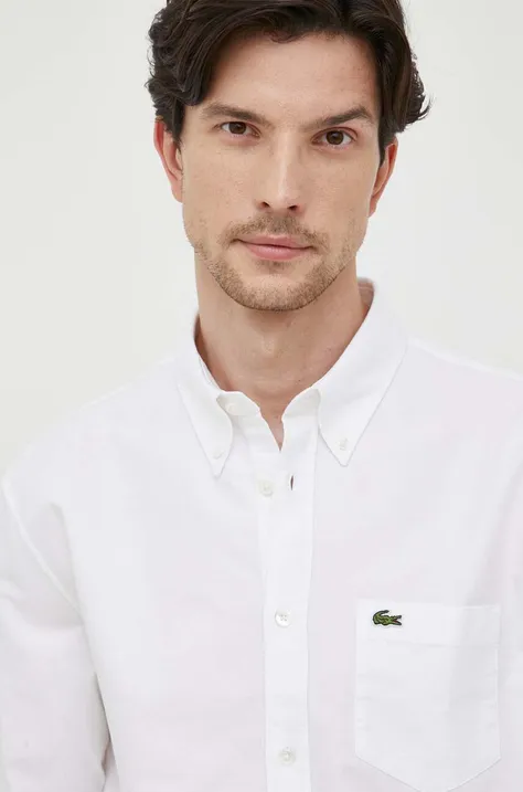 Lacoste koszula bawełniana męska kolor biały regular z kołnierzykiem button-down