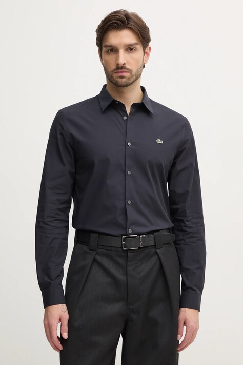 Lacoste camasa din bumbac barbati, culoarea alb, cu guler clasic, slim, CH5620