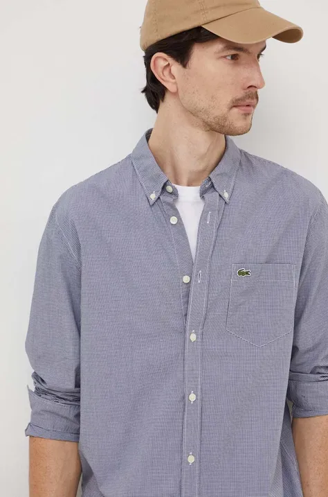 Памучна риза Lacoste мъжка в тъмносиньо със стандартна кройка с яка с копче