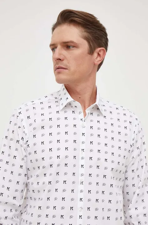 Pamučna košulja Karl Lagerfeld za muškarce, boja: bijela, slim, s klasičnim ovratnikom