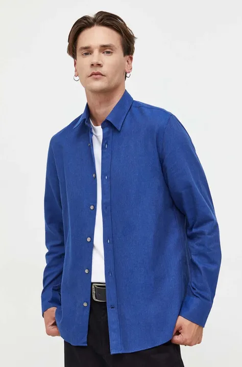 Памучна риза Tiger Of Sweden мъжка в синьо със стандартна кройка с класическа яка