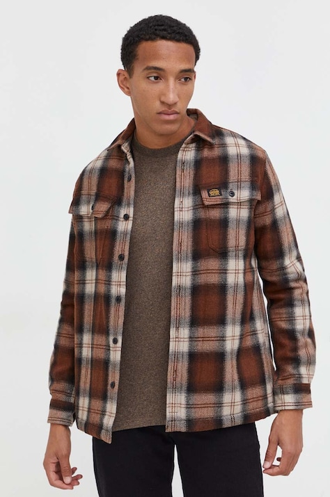 Superdry jachetă tip cămașă bărbați, culoarea maro, de tranziție