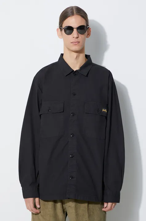 Памучна риза Stan Ray CPO SHIRT мъжка в черно със свободна кройка с класическа яка AW2311149