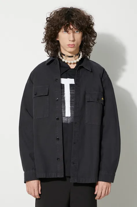Bavlnená košeľa Stan Ray CPO SHIRT pánska, čierna farba, voľný strih, s talianskym golierom, AW2311148