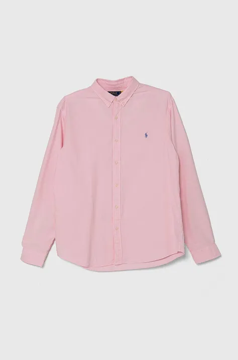 Bavlnená košeľa Polo Ralph Lauren pánska, ružová farba, slim, s golierom button-down, 710804257