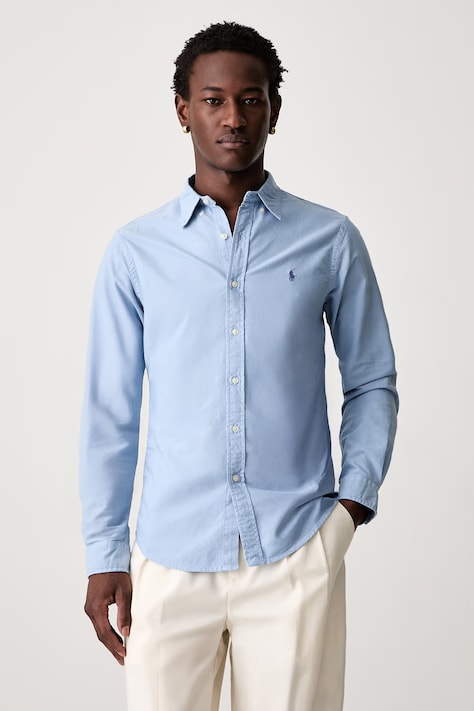 Polo Ralph Lauren cămașă pentru bărbați din bumbac albastră simplă 710804257