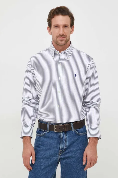 Памучна риза Polo Ralph Lauren мъжка в тъмносиньо със стандартна кройка с яка с копче