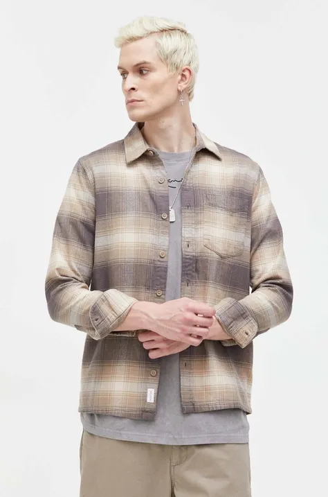 Bavlnená košeľa Hollister Co. pánska, béžová farba, regular, s klasickým golierom
