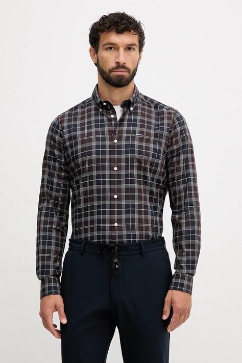 Бавовняна сорочка Barbour колір коричневий slim комір button-down