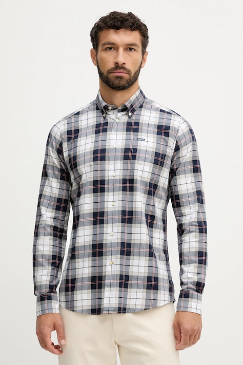 Хлопковая рубашка Barbour цвет коричневый slim воротник button-down