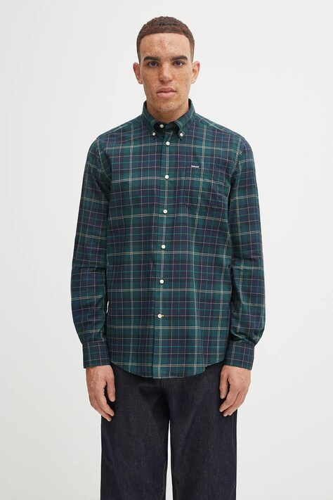 Бавовняна сорочка Barbour колір коричневий slim комір button-down