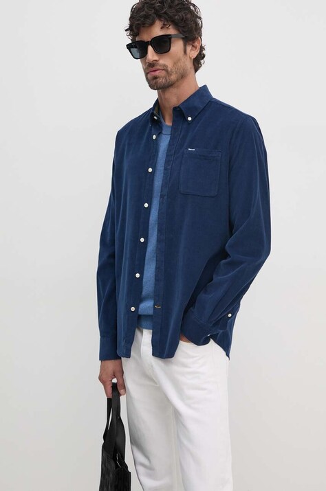 Barbour camasa din bumbac barbati, culoarea albastru marin, cu guler button-down, regular