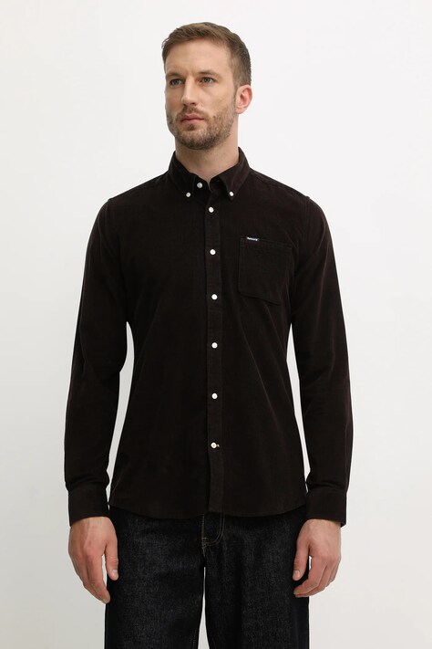 Barbour koszula bawełniana RAMSEY męska kolor brązowy regular z kołnierzykiem button-down MSH5001