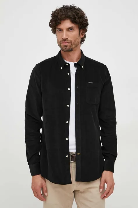 Βαμβακερό πουκάμισο Barbour ανδρικό, χρώμα: μαύρο