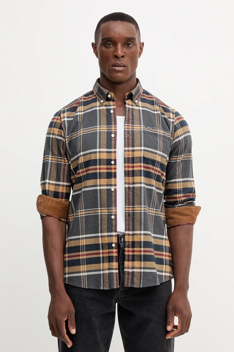 Barbour camasa din bumbac culoarea albastru marin, cu guler button-down, slim