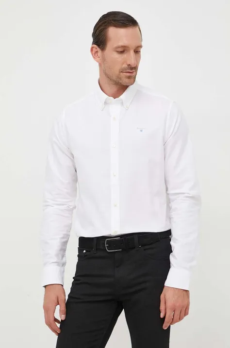 Pamučna košulja Barbour Oxtown za muškarce, boja: bijela, slim, s button-down ovratnikom