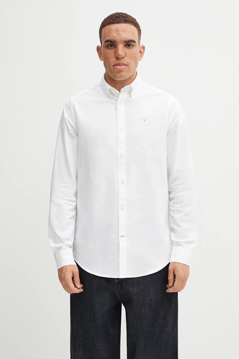 Бавовняна сорочка Barbour Oxtown чоловіча колір білий slim комір button-down