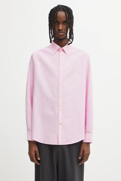 Barbour camasa din bumbac Oxtown barbati, culoarea roz, cu guler button-down, slim