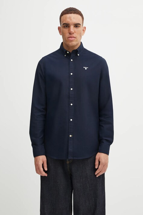 Бавовняна сорочка Barbour Oxtown чоловіча колір синій slim комір button-down