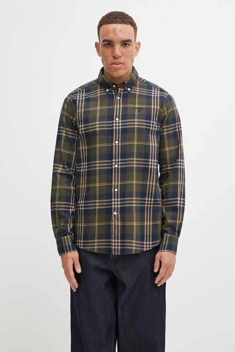 Бавовняна сорочка Barbour Edgar чоловіча колір зелений slim комір button-down