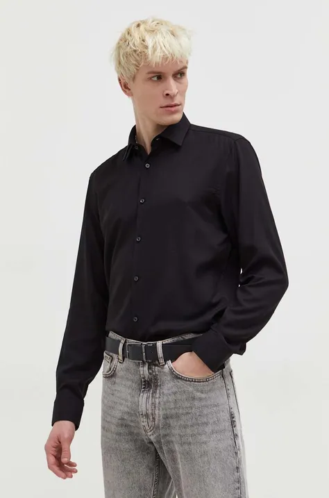 Рубашка HUGO мужская цвет чёрный slim классический воротник