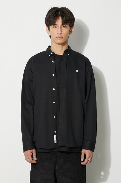 Košile Carhartt WIP černá barva, regular, s límečkem button-down