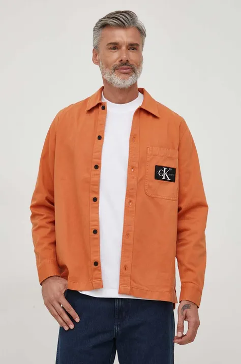 Calvin Klein Jeans koszula jeansowa męska kolor pomarańczowy relaxed z kołnierzykiem klasycznym