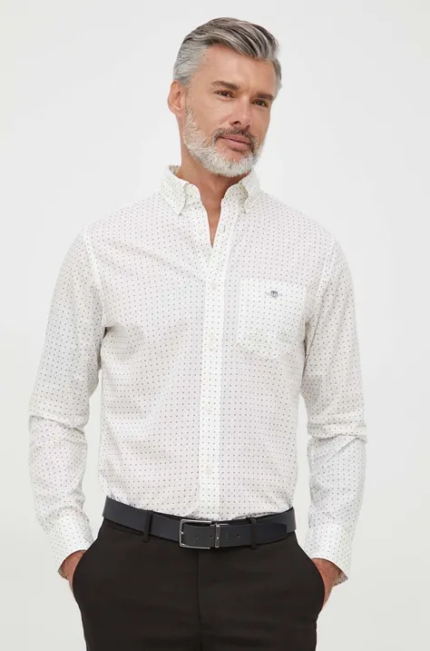 Gant koszula bawełniana męska kolor beżowy regular z kołnierzykiem button-down