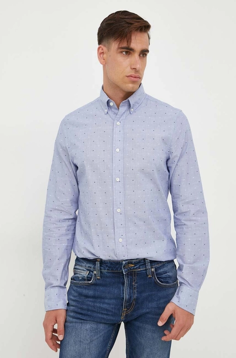 Gant koszula bawełniana męska kolor niebieski regular z kołnierzykiem button-down