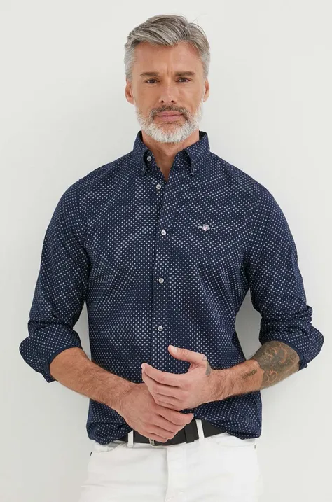 Gant koszula bawełniana męska kolor beżowy slim z kołnierzykiem button-down