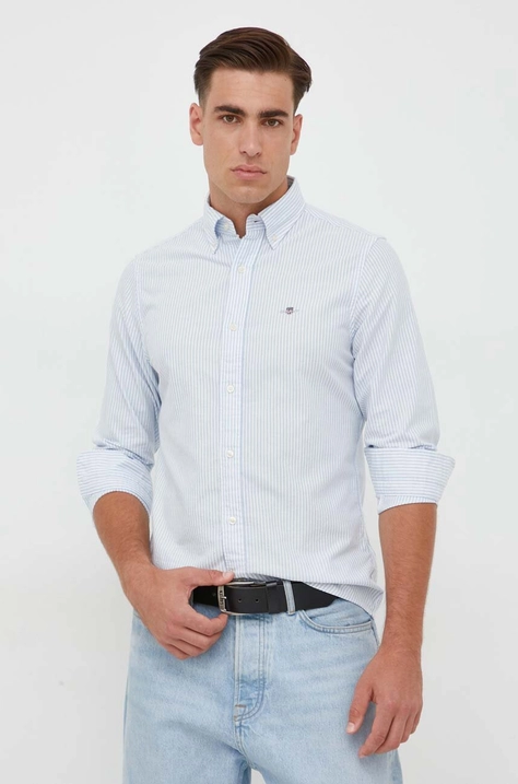 Gant koszula bawełniana męska kolor niebieski regular z kołnierzykiem button-down