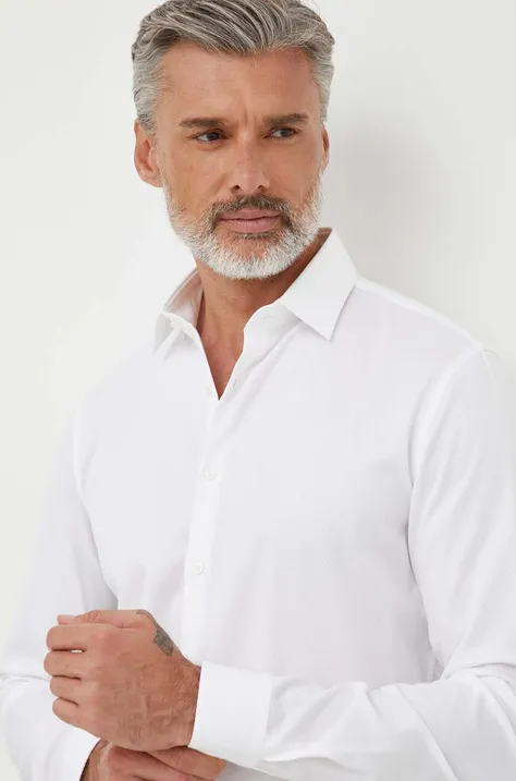 Calvin Klein koszula męska kolor biały slim z kołnierzykiem klasycznym