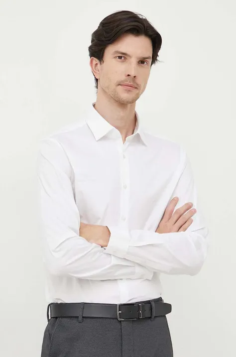 Košulja Calvin Klein za muškarce, boja: bijela, slim, s klasičnim ovratnikom